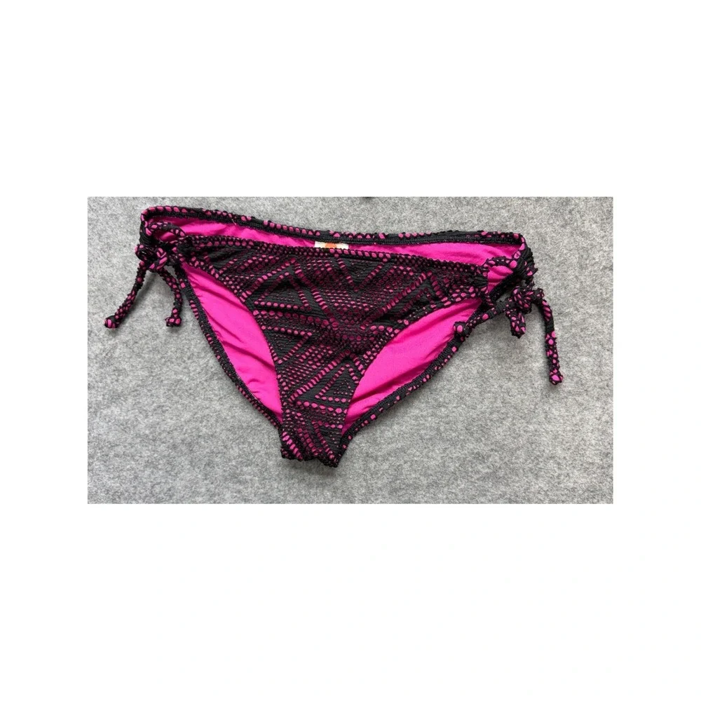 Roxy Girl Pink Black Crochet Geometric Triangle Bikini Set Swimsuit XS? Beach